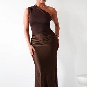 One Shoulder Ruched Bodycon Maxi Dress | New Sleeveless Formal Dress